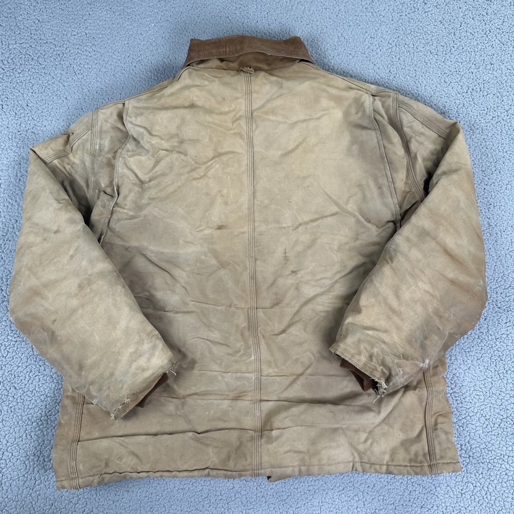 VTG Carhartt C03 BRN Chore Jacket Men 54 Distressed Brown Duck Arctic USA Made - Picture 11 of 15
